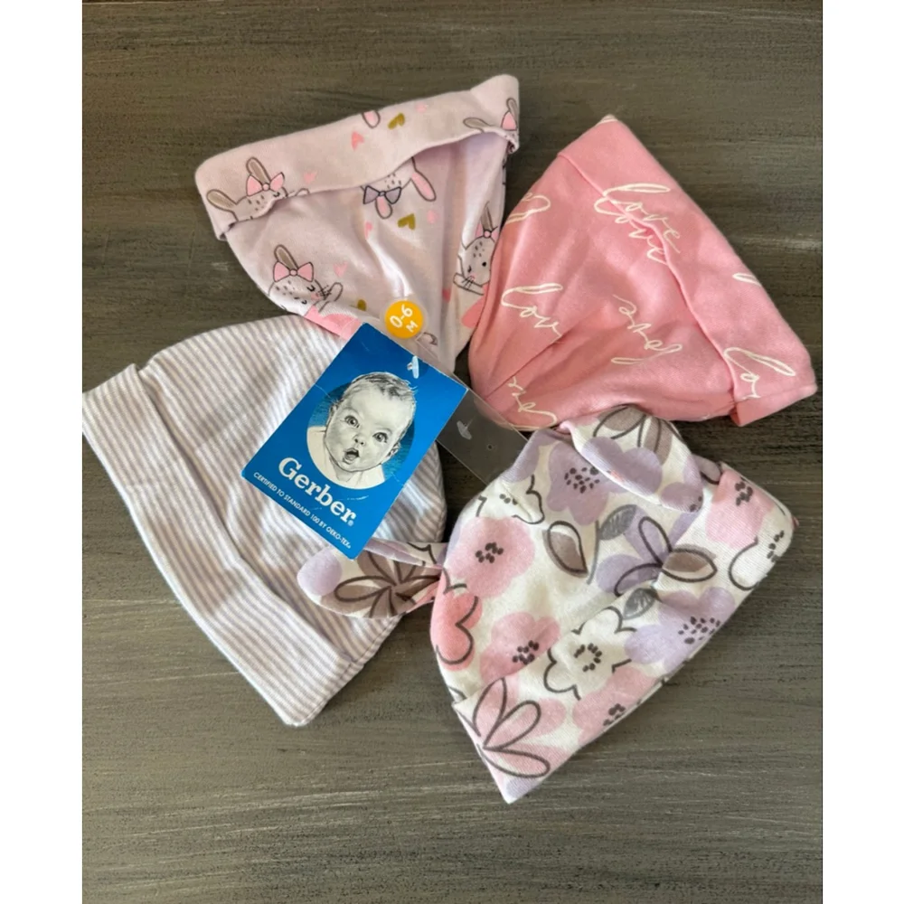 Four pack Gerber Infant Hats variety Pink